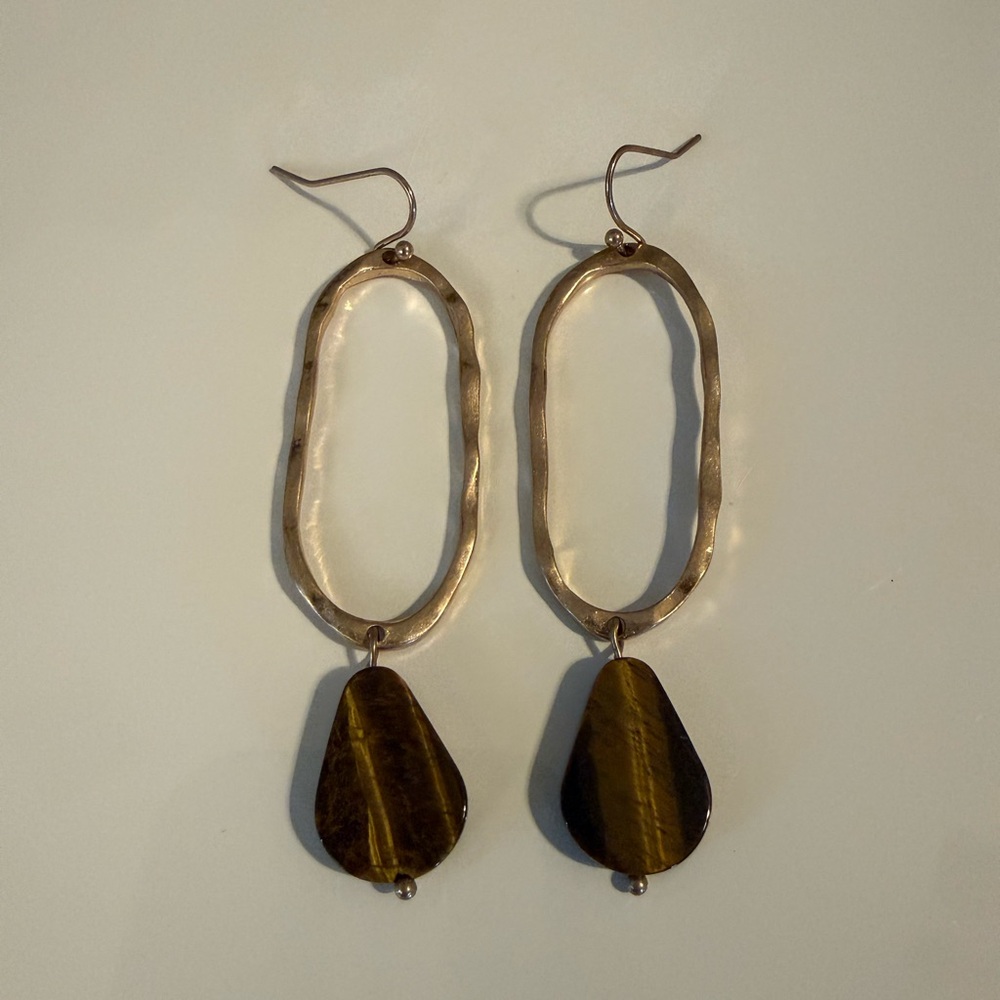Gold Drop Earrings with Brown Stones